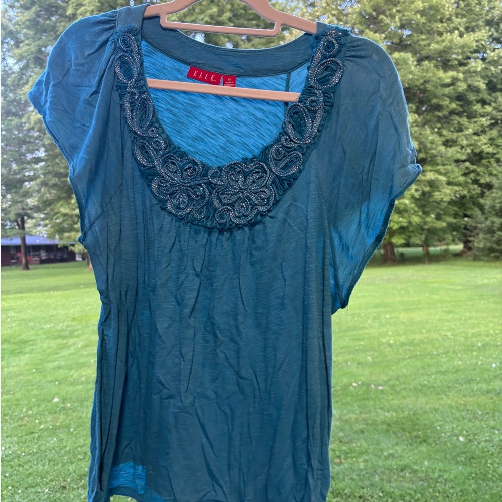 Elle Blue Sleeve Embellished Blouse